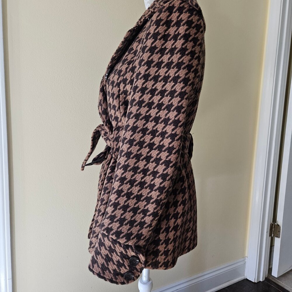 Orsay Brown Tan Wool Blend Houndstooth Jacket/ Coat Size 6 - Picture 4 of 10